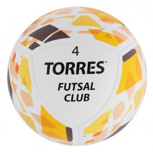 Мяч футзальный TORRES Futsal Club, размер 4, 10 панелей, PU, 4 подкладочных слоя, гибридная сшивка, 