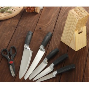 Набор кухонный, 6 предметов: 5 ножей 8,5 см, 12 см, 12 см, 19,7 см, 19 см, ножницы