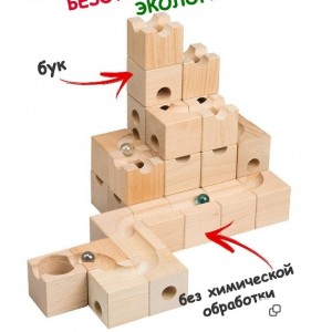 Шарики-кубарики / Конструктор деревянный развивающий (лабиринт, кубики 36 шт, шарики 5 шт)